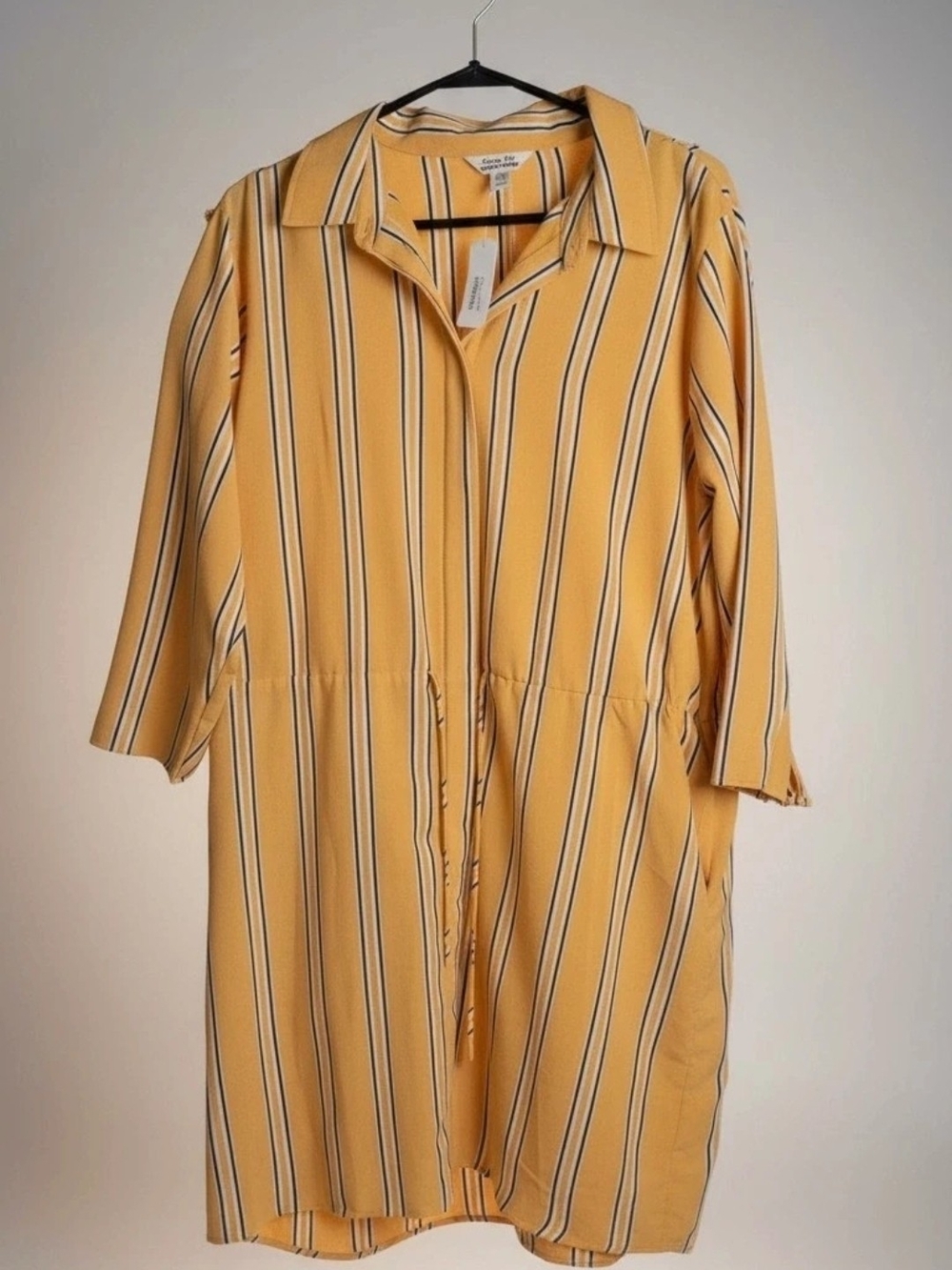 KrazyKat Boutique Yellow Striped Midi Shirt Dress